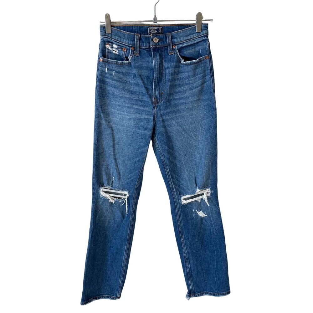 ABERCROMBIE & FITCH Ultra High Rise Straight Jeans Distressed 26 or 2 Reg Grunge